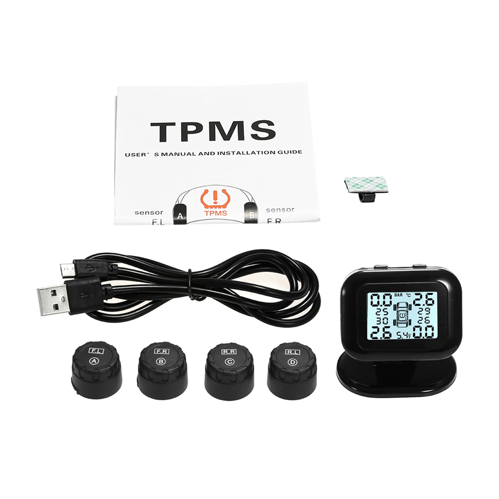 Tpms Sistema di monitoraggio della Pressione dei Pneumatici Display Wireless in Tempo Reale 4 sensori Esterni Funzione di Allarme Pressione Pneumatici