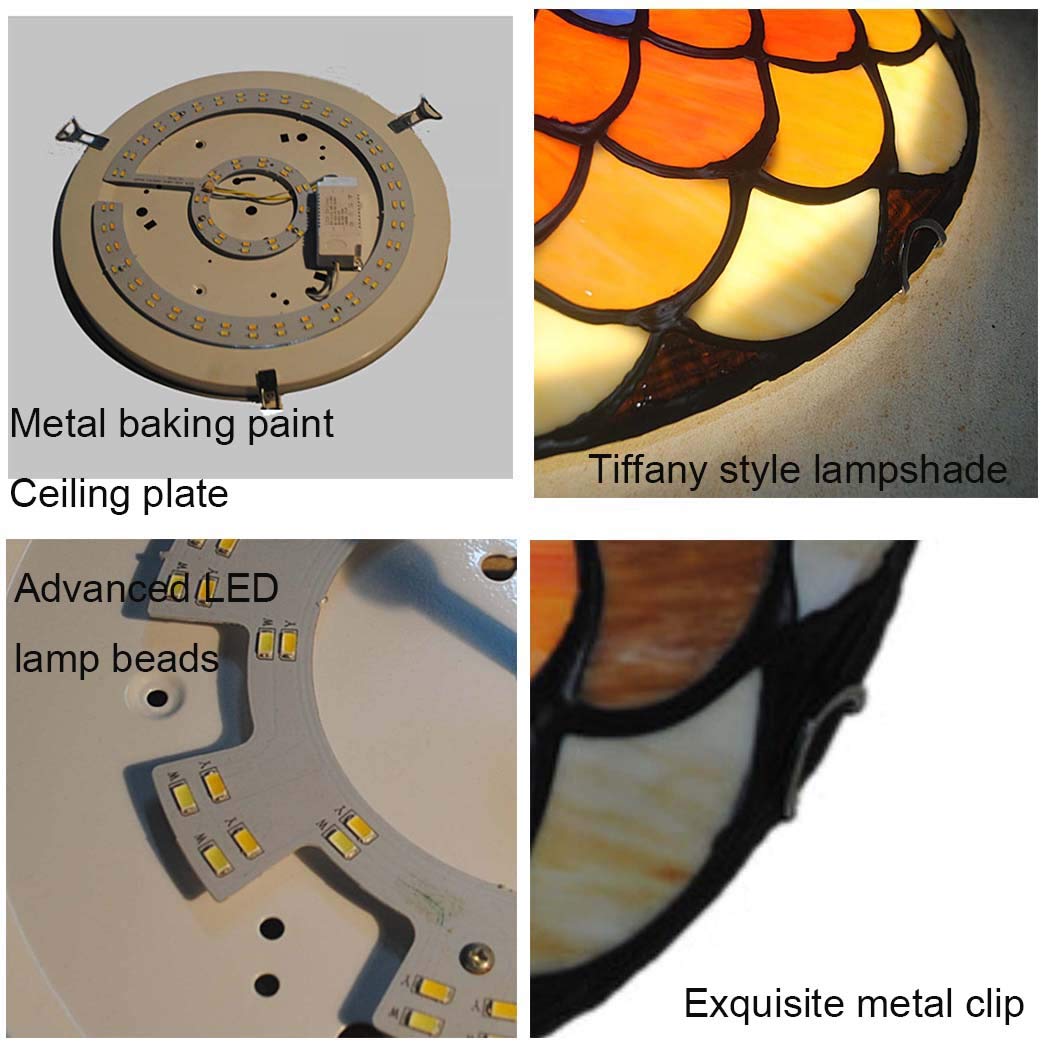 Lampa sufitowa LED do sypialni, wpuszczana, ręcznie robiona, kolorowa, szklana lampa sufitowa, oprawa oświetleniowa do korytarza, ciepłe światło LED, 40 cm ()