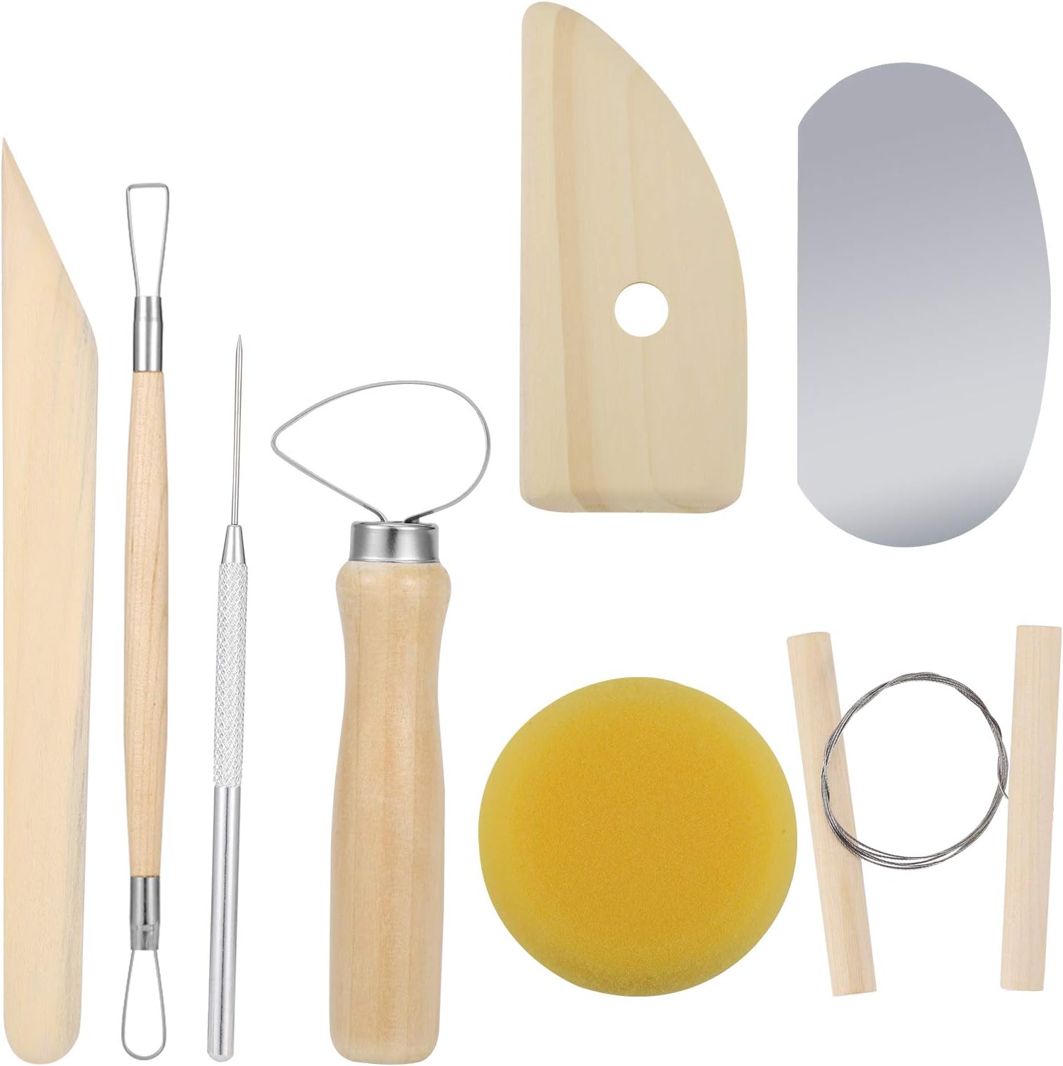 8 Pcs Pottery Sculpting Tool Set, Wood and Metal Pottery Clay Modeling Tool Complete Pottery Tool Set Beginners Ceramic Clay Tools for Pottery, Ceramics Sculpture, Carving Design