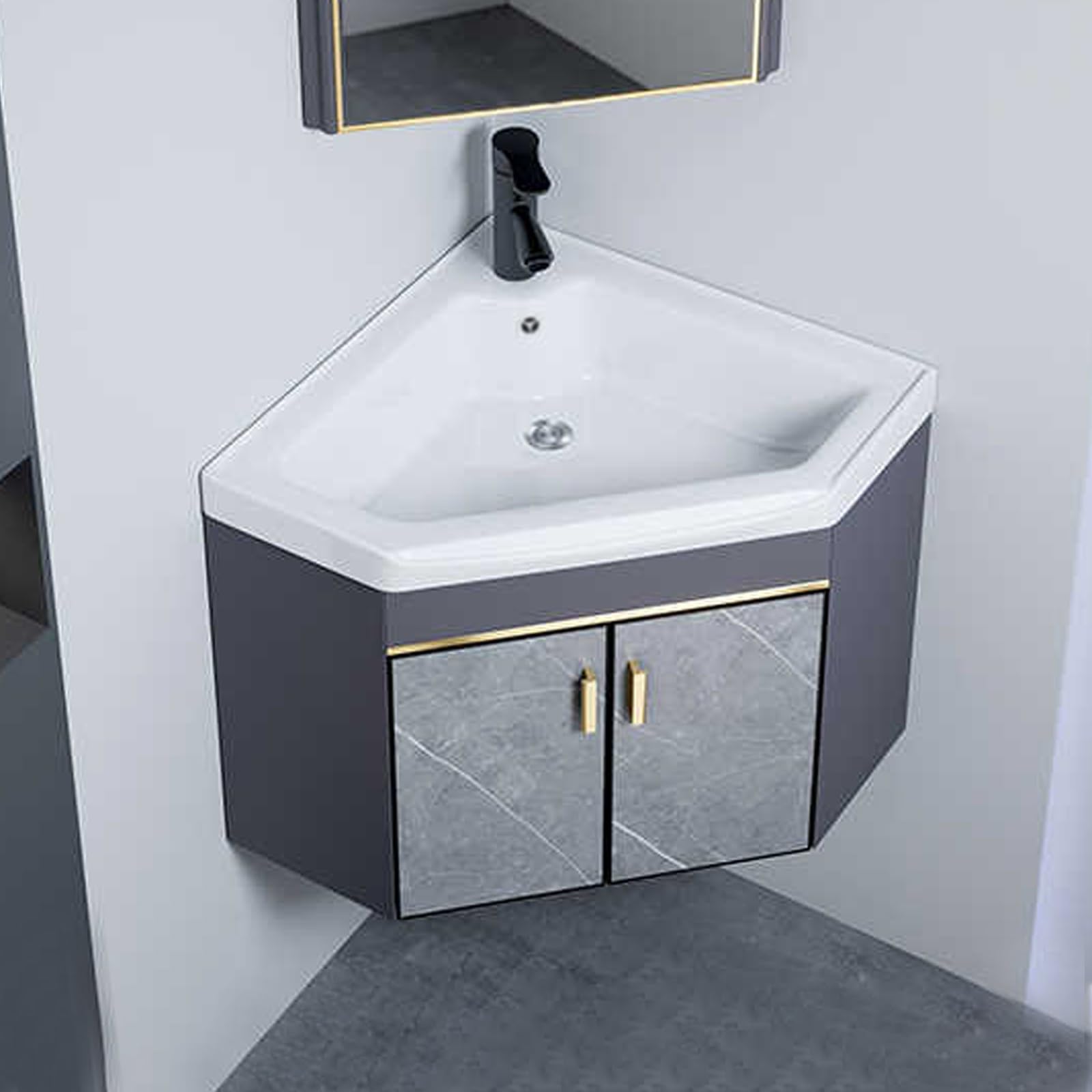 SGKOMN Small Corner Bathroom Vanity with Sink, Wall Mounted Compact White Vessel Sink, Ceramic Sink, with Cold and Hot Water Pipe Faucet, for Home Kitchen Patio Room, 56cm/22in