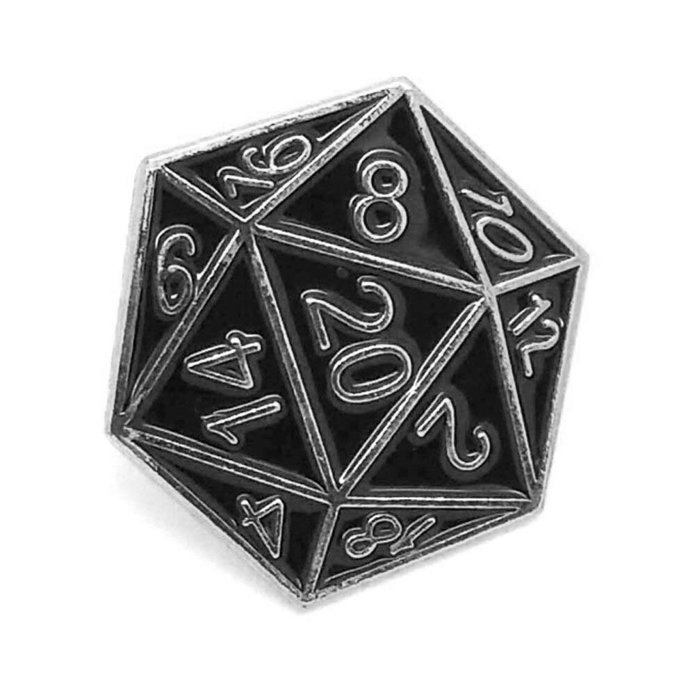 Joji BoutiqueGeek Style: Silver & Black Enameled D20 Pin [20-Sided Die/Dice]
