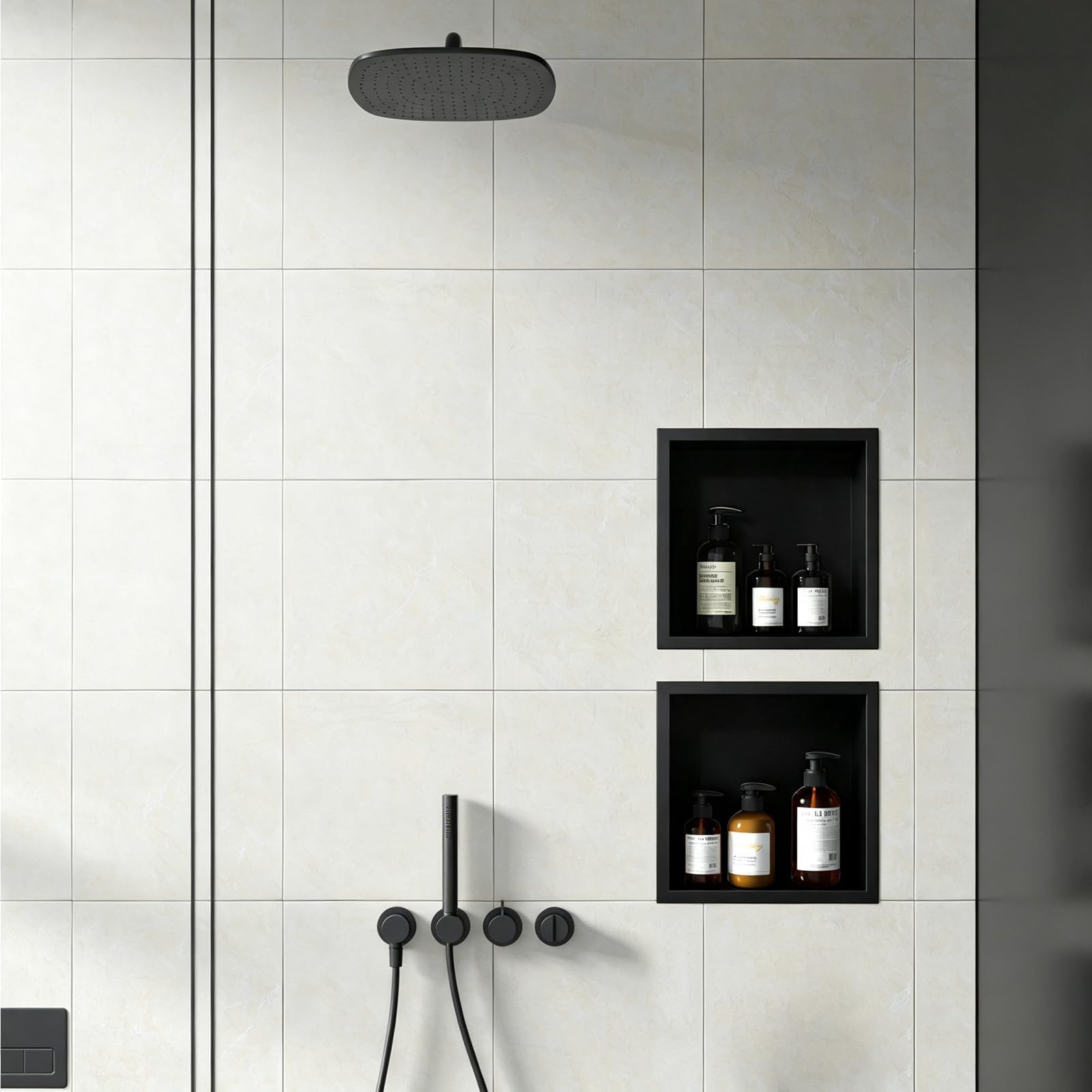 Wandnische Dusche Edelstahl, Schwarz Matt,Duschnische 30 x 30 x 10