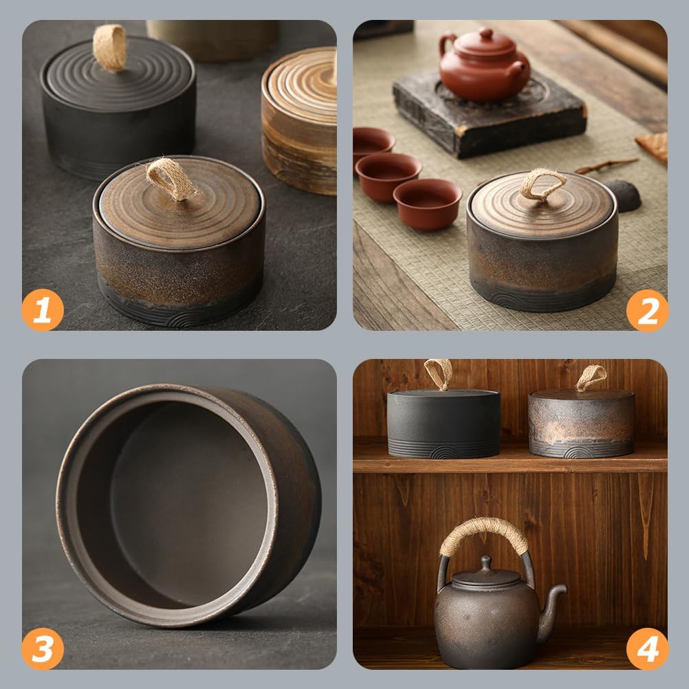 Tea Containers with Lids Grain Canister Jars with Airtight Lids Chinese Tea Storage Canister Kitchen Canister Kitchen Jar Vintage Tea Jar Ceramics Stoneware Teapot