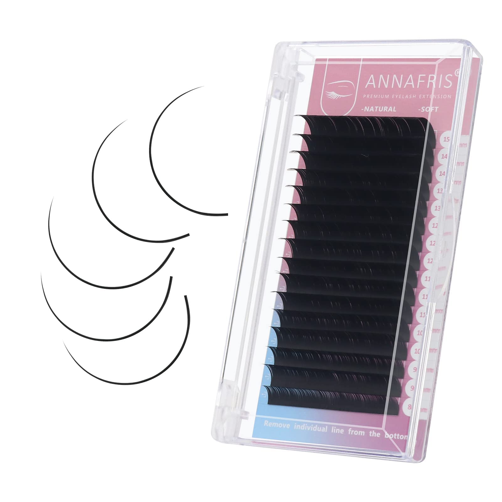 ANNAFRIS C/D/L/L+/LC/LD/LU(M) Curl Individual Eyelash Extensions Natural Synthetic Mink Matte Black False Volume Technology Eyelash Extensions (0.07 mm (8-15 mm) Mix, D Curl)