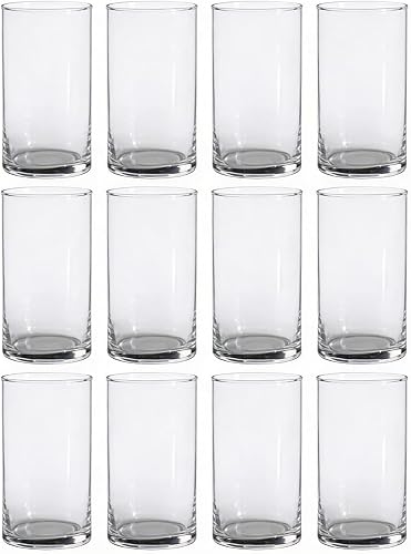 Serene Spaces Living 7.5" Clear Glass Cylinder Vase, Tall Glass Flower Vases & Pillar Candle Holders, Straight Sided Hurricane Style Centerpieces for Wedding, Event & Home Décor, Pack of 12