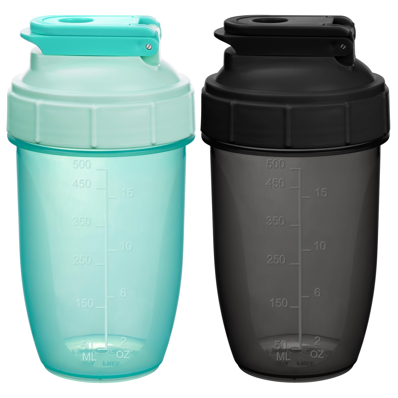 Alaoo Protein Shaker, 2 Stück 400ml Proteinshaker Flasche, Fitness Shaker mit 2 Mixball Edelstahl, BPA-frei und Auslaufsicher Proteinshaker mit Messskala für Proteinpulver,Proteinshake (Grün+Rosa)