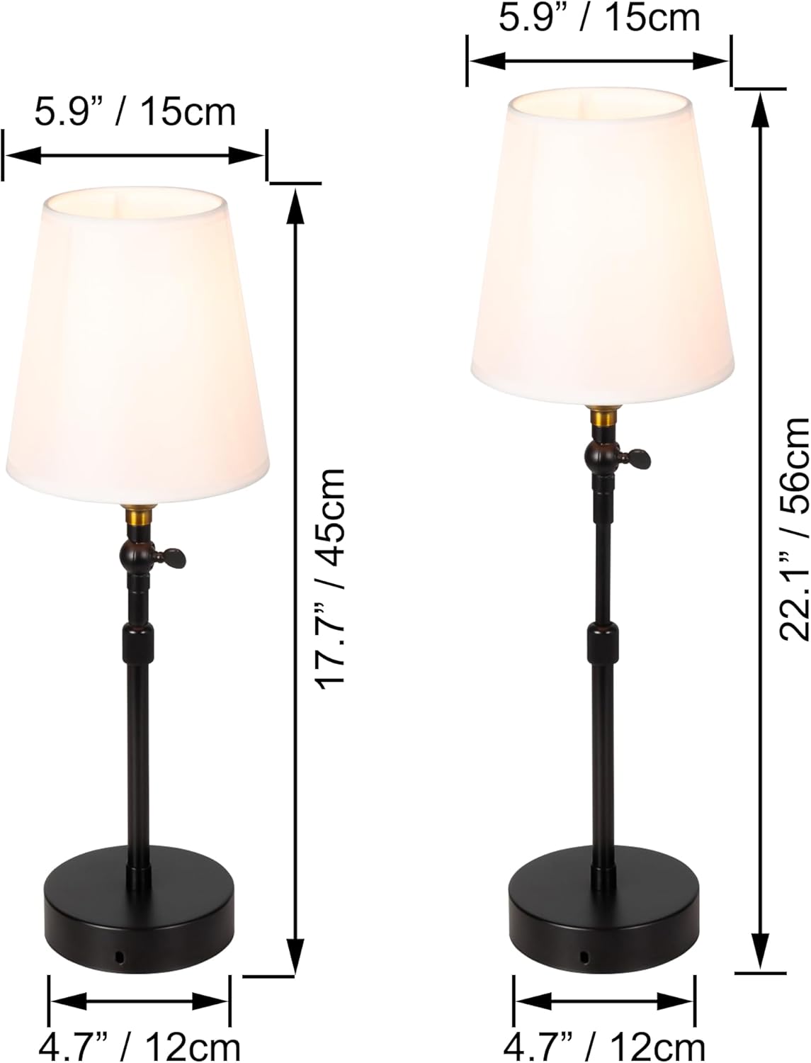 Rechargeable Battery Operated LED Bedside Lamp by Remote RV Adjustable Telescoping Rod with 3-Way Socket Retro Portable Hallway Light Fixtures Book Light White Linen Fabric Cone Shade