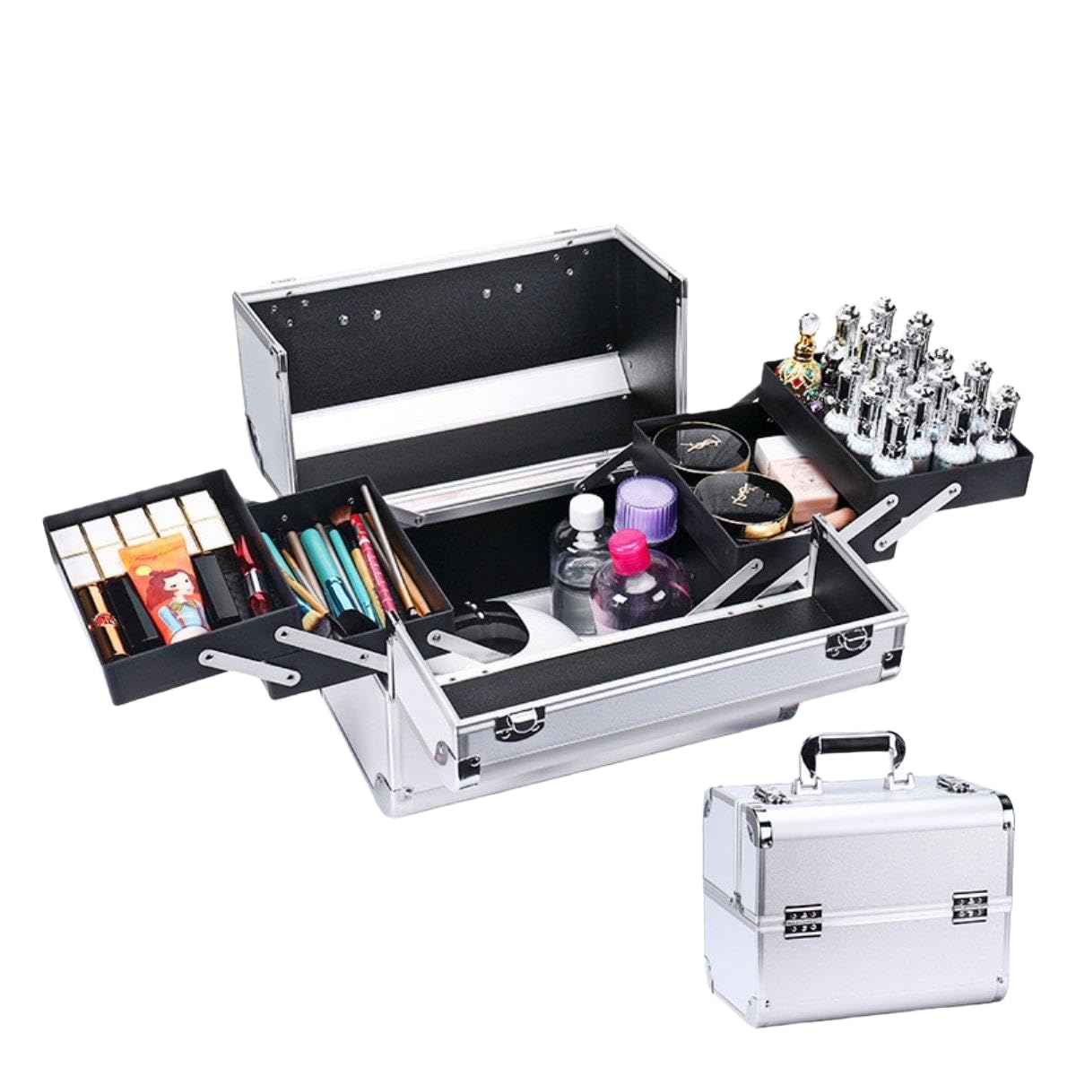 Valigetta per Trucchi Portatile, Custodia Organizer Multifunzionale con Spazio di archiviazione Multistrato, Design con Serratura, vassoi estensibili, Ideale per Professionisti e