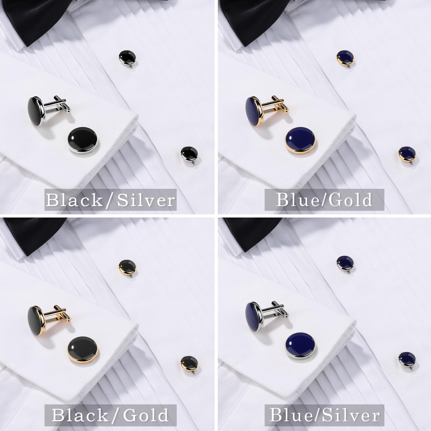 Tuxedo Studs and Cufflinks Set of 4, Gold Silver Tuxedo Buttons and Cuff links for Mens Tux Shirt Studs for Business Wedding Anniversary with Gift Box Mens Jewelry Accessories - Image 5