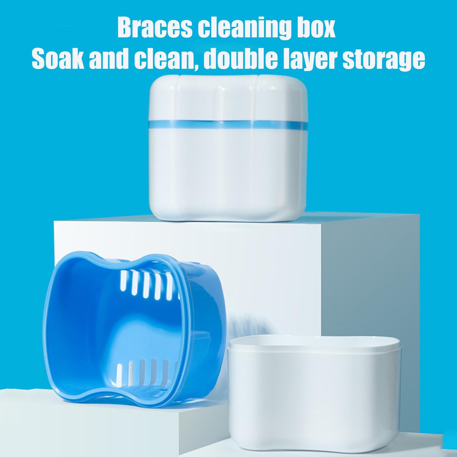 Denture Container Case For Travel - Denture Bath Case | Denture Cup Bath Box Case With Strainer Basket | Dentall Retainer Case Soaking Container Denture Cleaing Cup For Upper And Lower