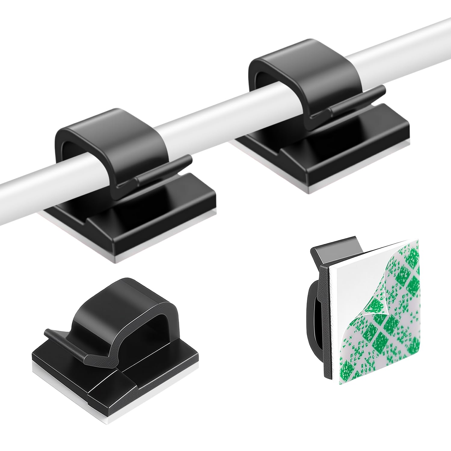 Cable Clips, Cable Tidy, Self Adhesive Cable Holder, Cable Management, Cord Organiser Clips Light Wire for Wall, Desk, Home, Office (Large-Black-50pcs)
