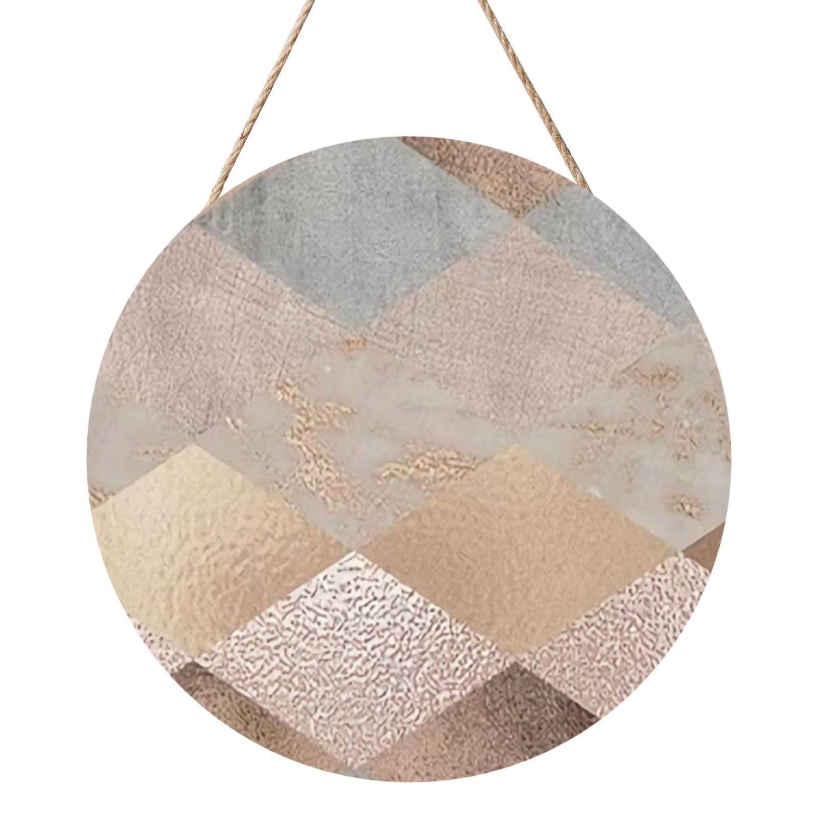 InOmak Copper And Blush Rose Gold Marble Argyle, Round Wood Panel Painting 12 in, Wall Hanging Painting For Home