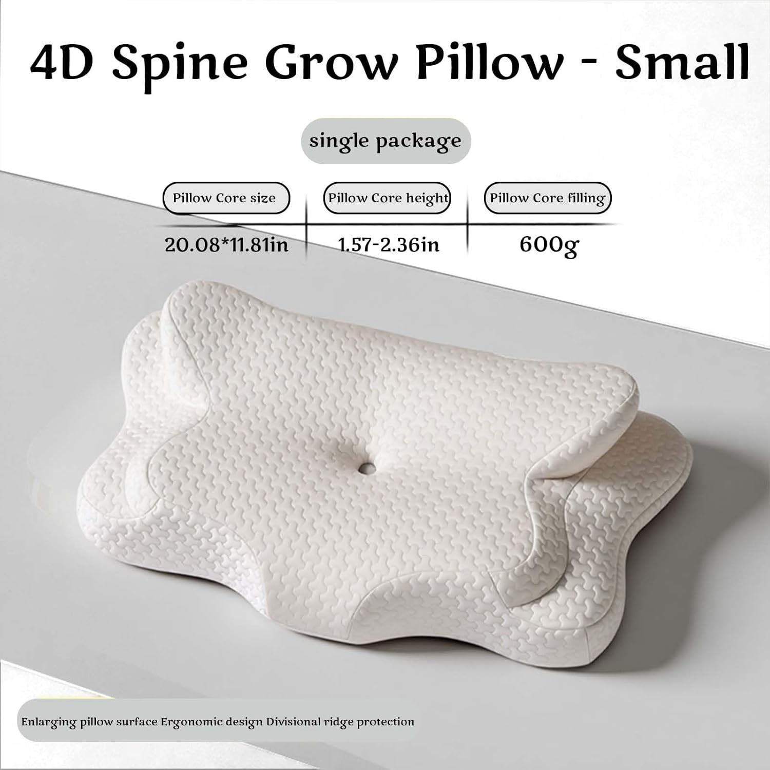 Memory Foam Kids Pillow, Kids Pillows for Sleeping, Ergonomic Contour Pillow and Pillowcase 20x12in (White Small)