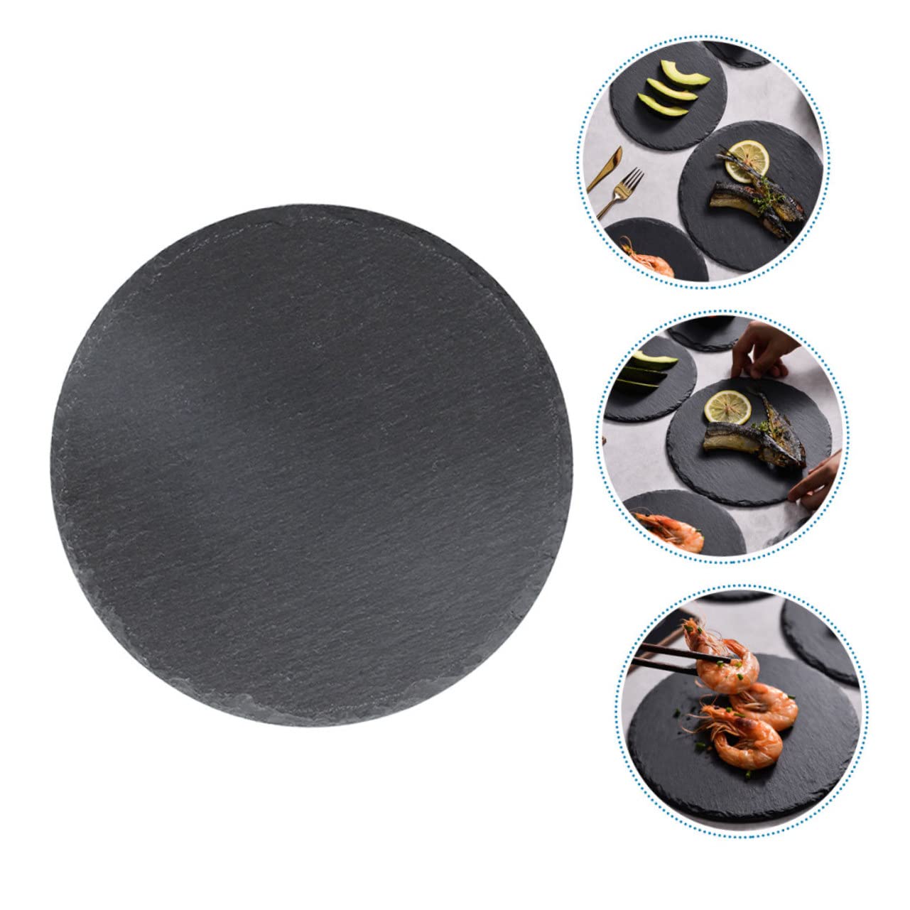 Ipetboom Plato de Piedra Redondo Negro de Pizarra para Servir Alimentos | Uso en Restaurante y Hogar, Apto para Desayuno y Postres, Estilo Rústico Creativo
