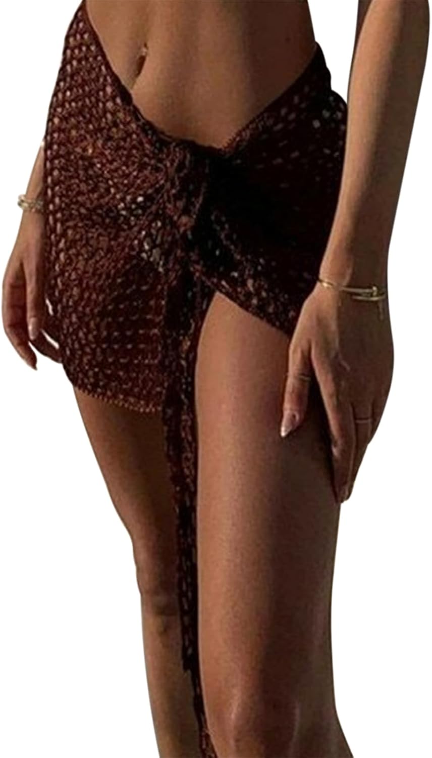Aopwsrlyi Sarong Wraps for Women Swimsuit Cover Up Hollow Out Knitted Wrap Skirts Sheer Mesh Summer Beach Cover Ups