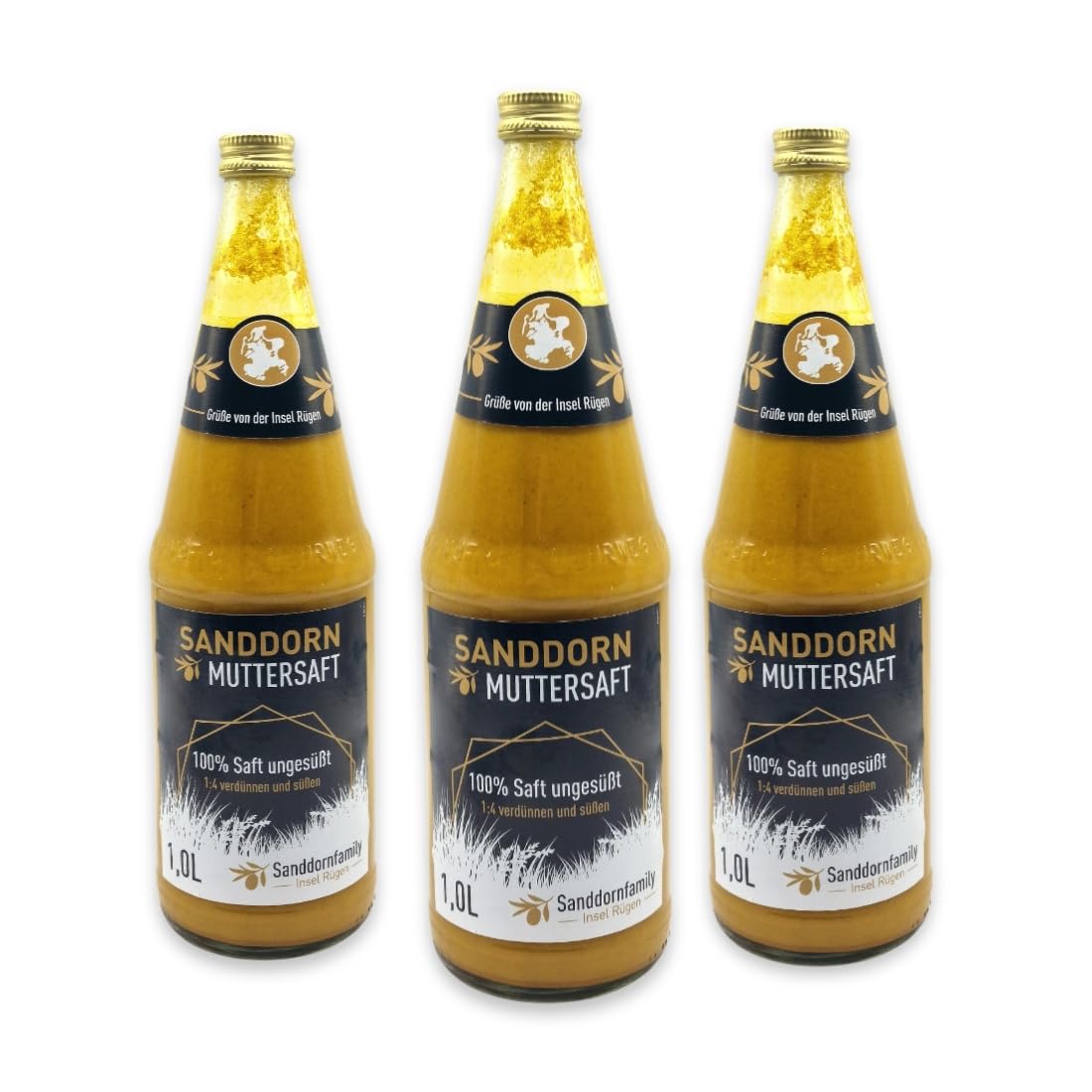 Rügener Sanddorn Muttersaft 1l, 100% Direktsaft - 3 Flaschen