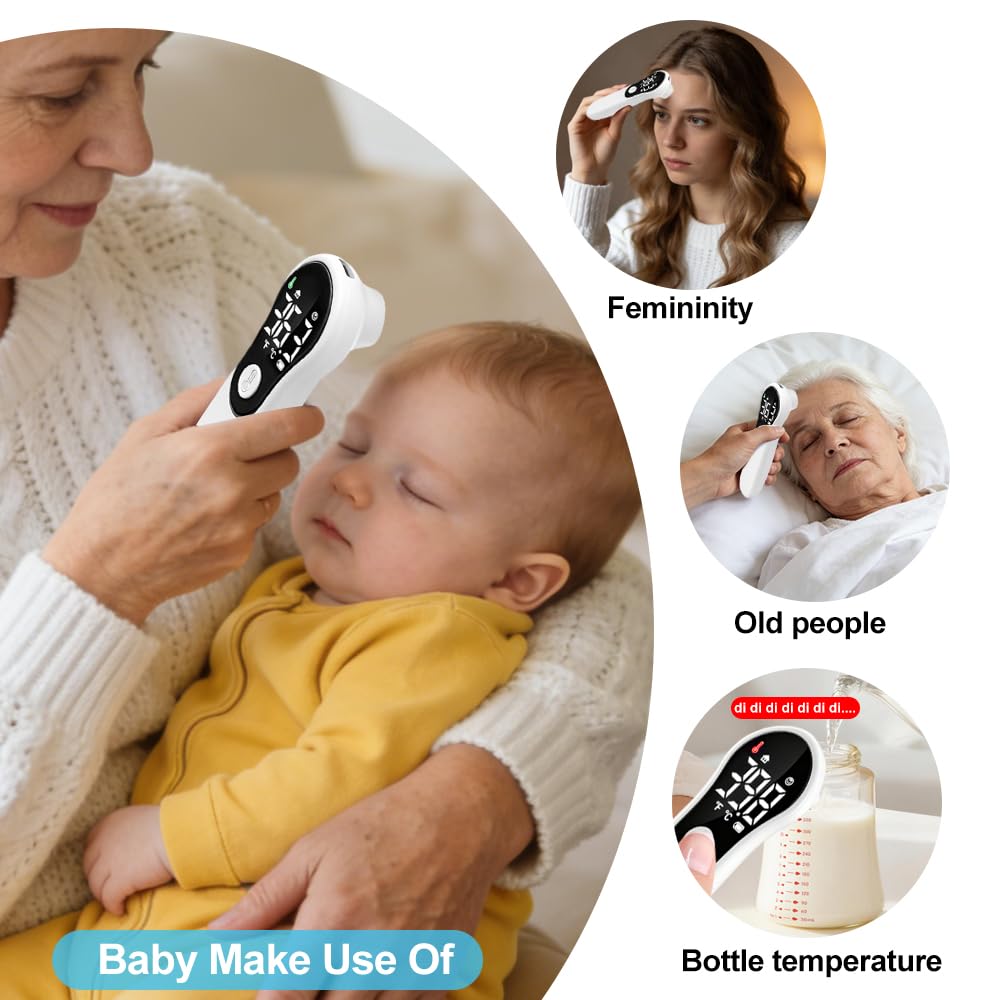 Thermomètre Frontal Sans Contact, Thermometre Bebe, Thermomètre Numérique Infrarouge pour Adultes, Lecture Précise avec Ecran LCD,°C/°F,Alerte Fièvre, Mesures Rapides et Précises (Crème)
