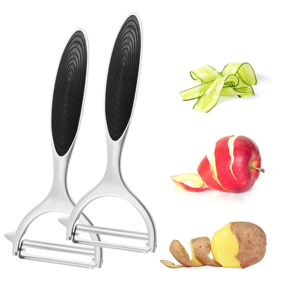 Conjunto de descascador de legumes ultra afiado de 2 peças, alças ergonômicas