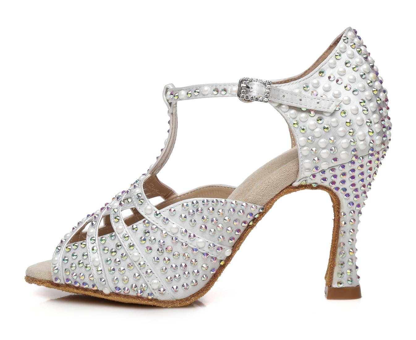 Damskie buty do tańca latynoskiego z paskiem na mankiety, buty ślubne ze strasem