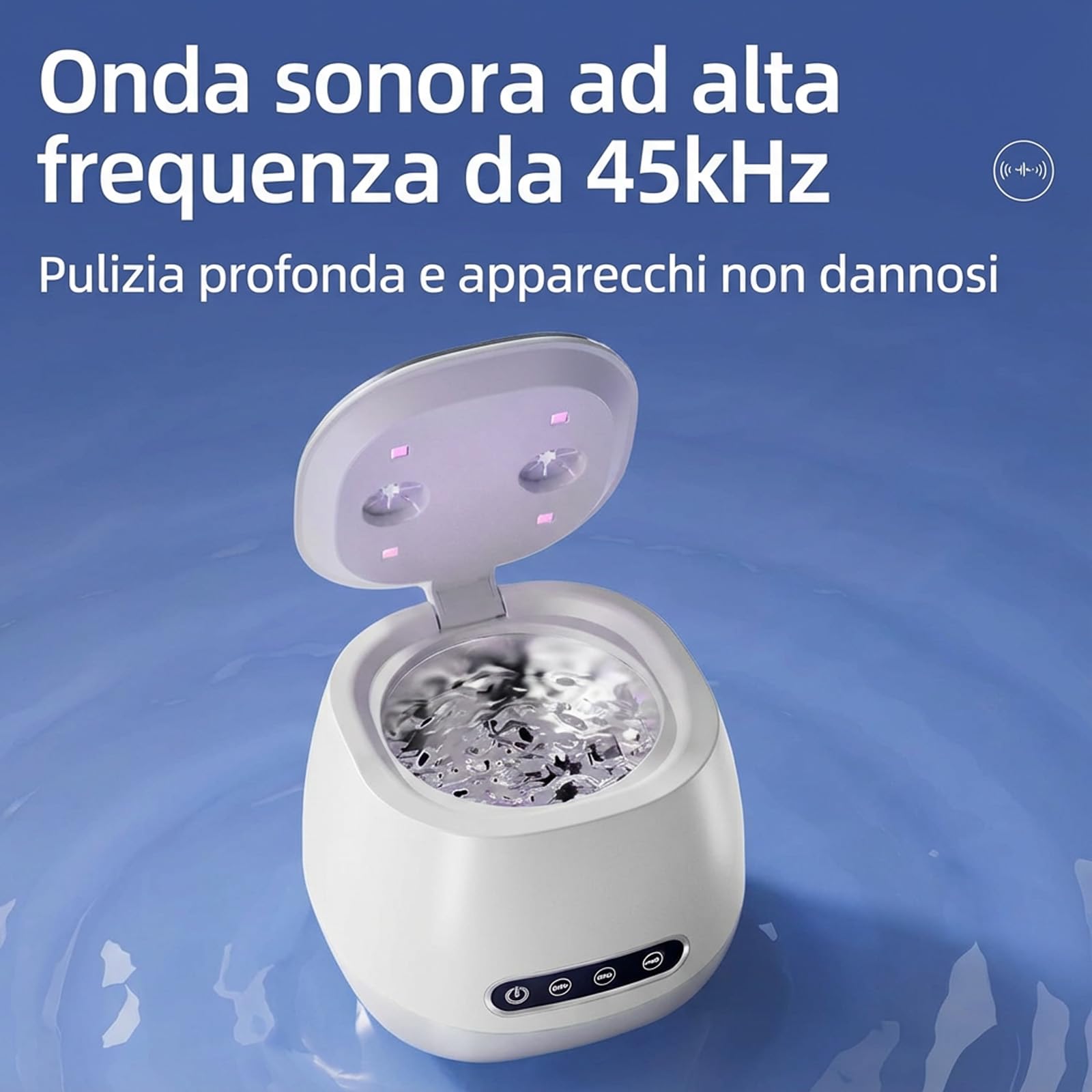 Cleon - Pulitore ad Ultrasuoni per Mascherine Dentali, 45000Hz con 3 modalità, Vasca in Acciaio Inossidabile, Pulizia Rapida in 5 Minuti