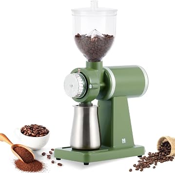 Huanyu Electric Coffee Bean Grinder 250G Commercial&Home Milling Grinding Machine 200W Automatic Burr Grinder Professional Miller 8 Fine - Coarse Grind Size Settings Green