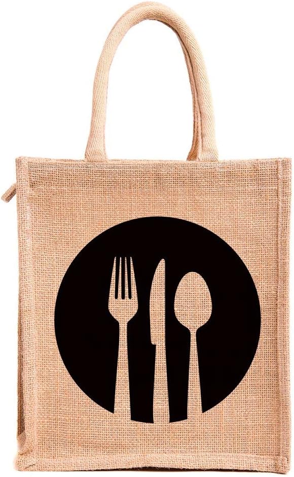 rabarikaa Jute Eco Friendly Reusable, Washable, Multi Purpose for Tiffin/Shopping/Grocery Hand Bag with Zip Closer Long Handle for Men and Women