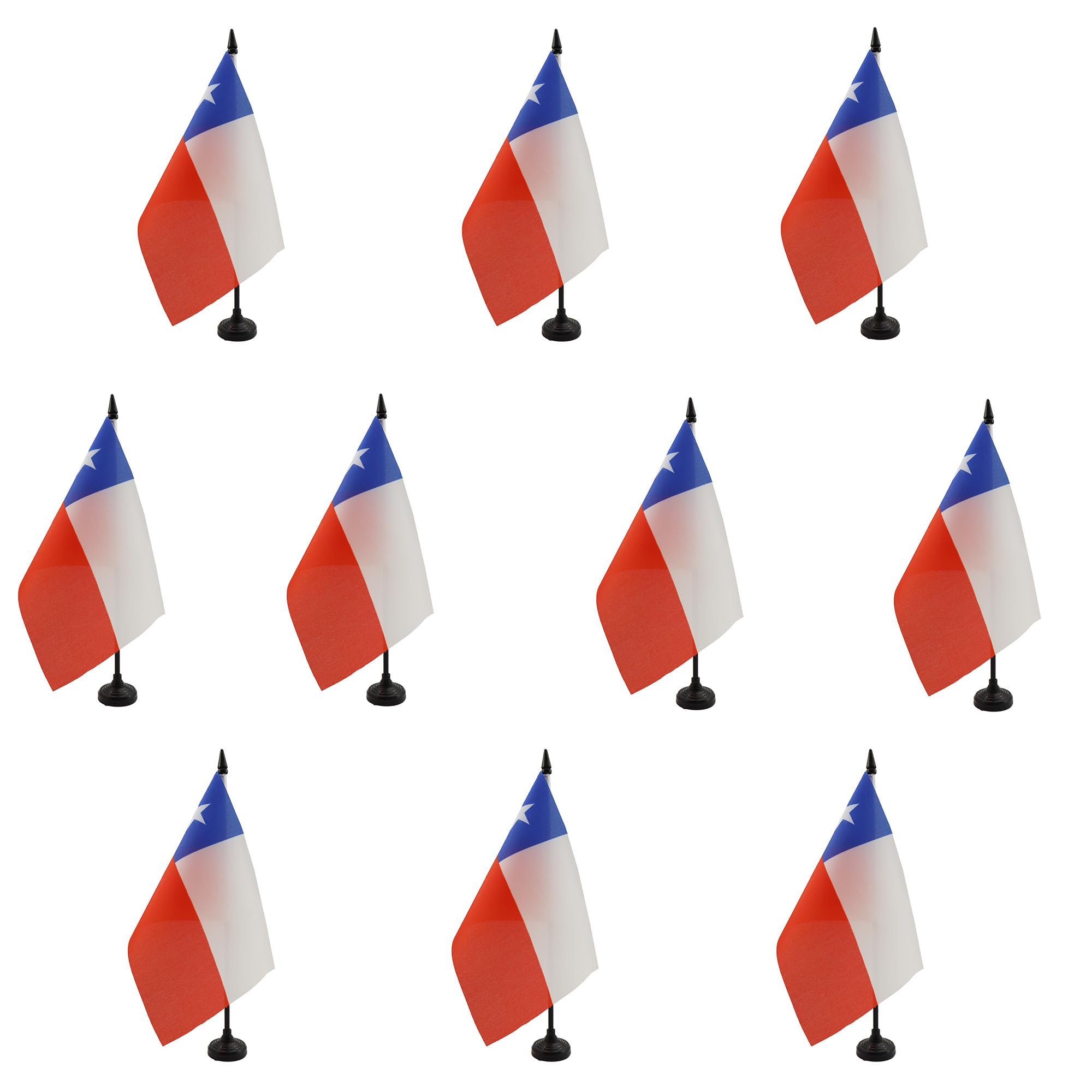 AZ FLAG - Set of 10 Chile Table Flag 5'' x 8'' - 10 Small Chilean Office Flags 100% Polyester 21 x 14 cm - Mini Desk Flag with 10'' Pole and Black Plastic Base
