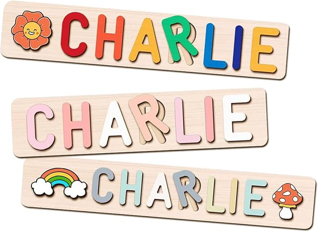 Personalised Name Puzzle for Toddlers, Tulolvae Custom Name Wooden Puzzle with Name and Animals, Baby Puzzle Educational Toys Gift for 1+ Year Olds, Preschool Pegged Puzzles for Boys and Girls