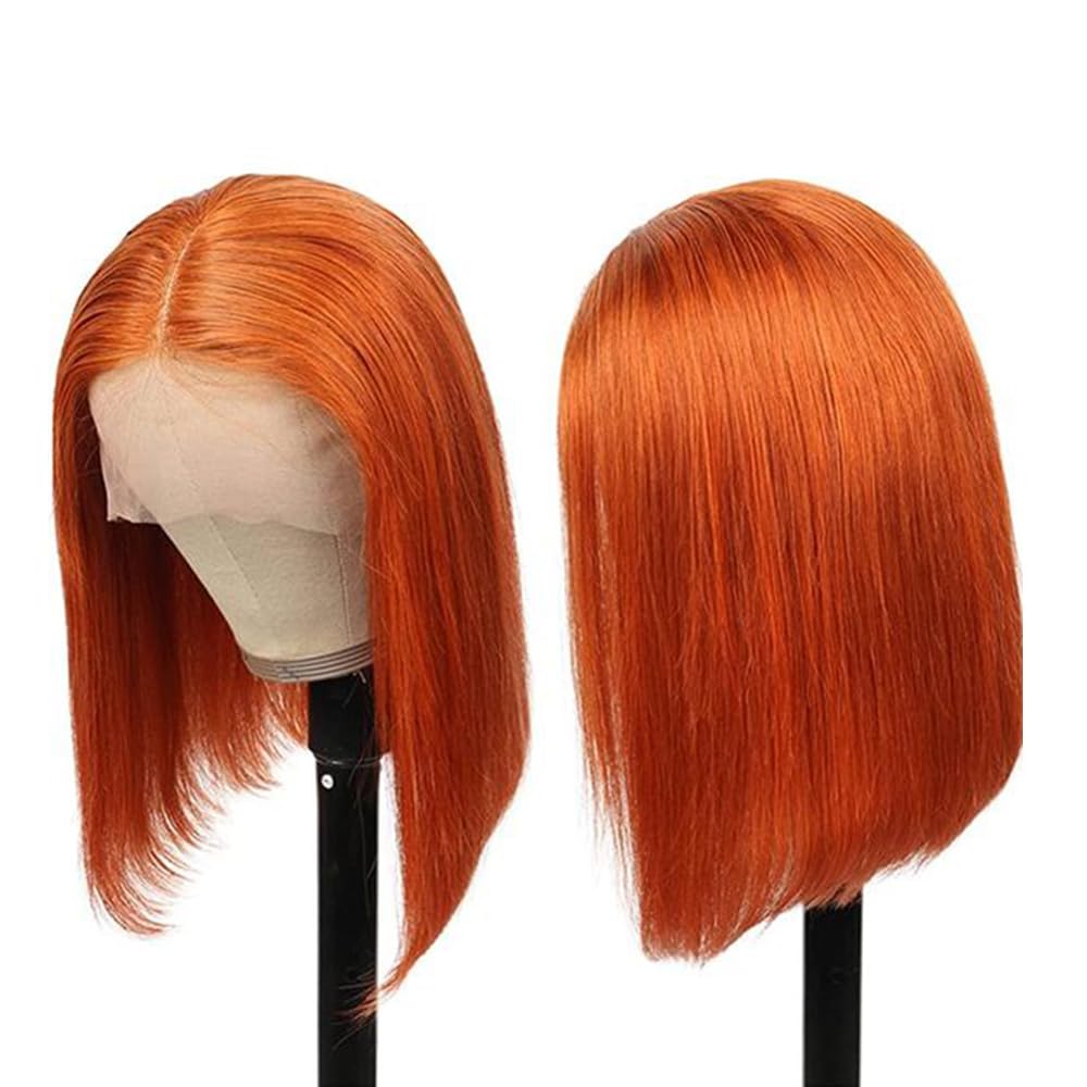 Brazilian Virgin Ginger Straight Bob Wig Straight Human Hair 13X4 Lace Front Wigs Pre Plucked Bleached Knots Straight HD Lace Front Wig 350# Color (350 bob wig - Image 2
