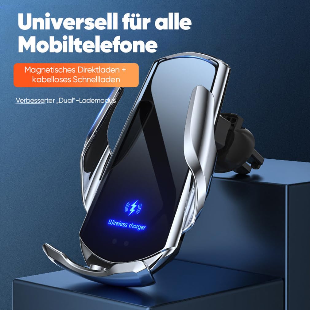 Kabellos aufladbarer Telefonhalter, 15W Handyhalterung Auto mit Ladefunktion, 360° Drehbar Handyhalterung, Fast Wireless Charger, Induktive Ladestation Auto Kfz Handy Halterung für Lüftung (Blau)