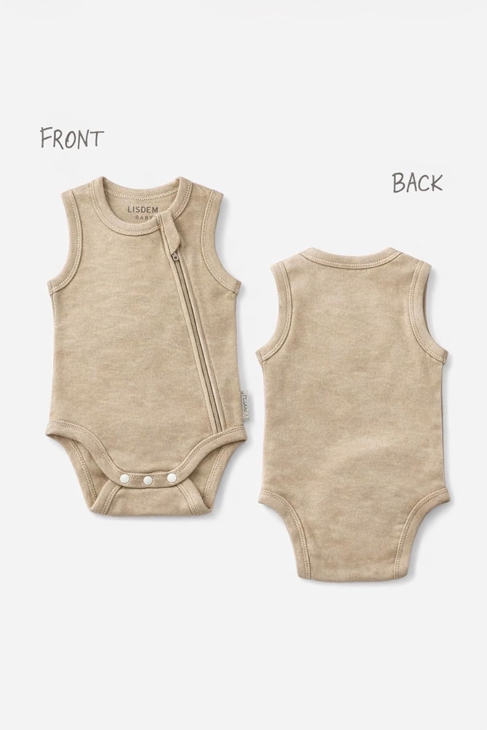 Baby Bodysuit 2-Pack with Side Zip, Soft Cotton Newborn Outfit, Easy Diaper Change, Sleeveless Summer Baby Clothes, Gender Neutral