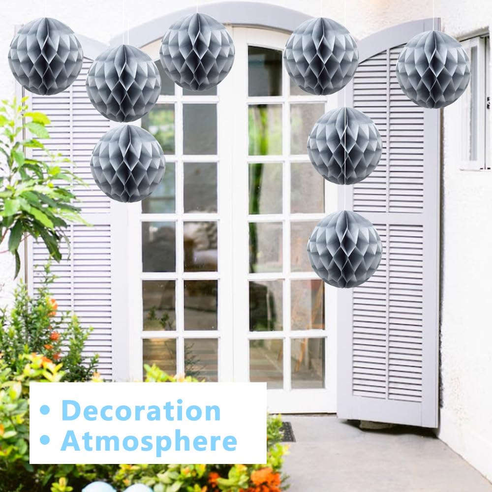 Hocansen Wabenbälle aus Papier, 8 Stück, 20,3 cm, Wabenblumenkugeln, Party-Dekoration, Seidenpapier, Pompons, Kugeln, hängende Blumenbälle für Hochzeit, Geburtstag, Heimdekoration (FWQ/Grau)