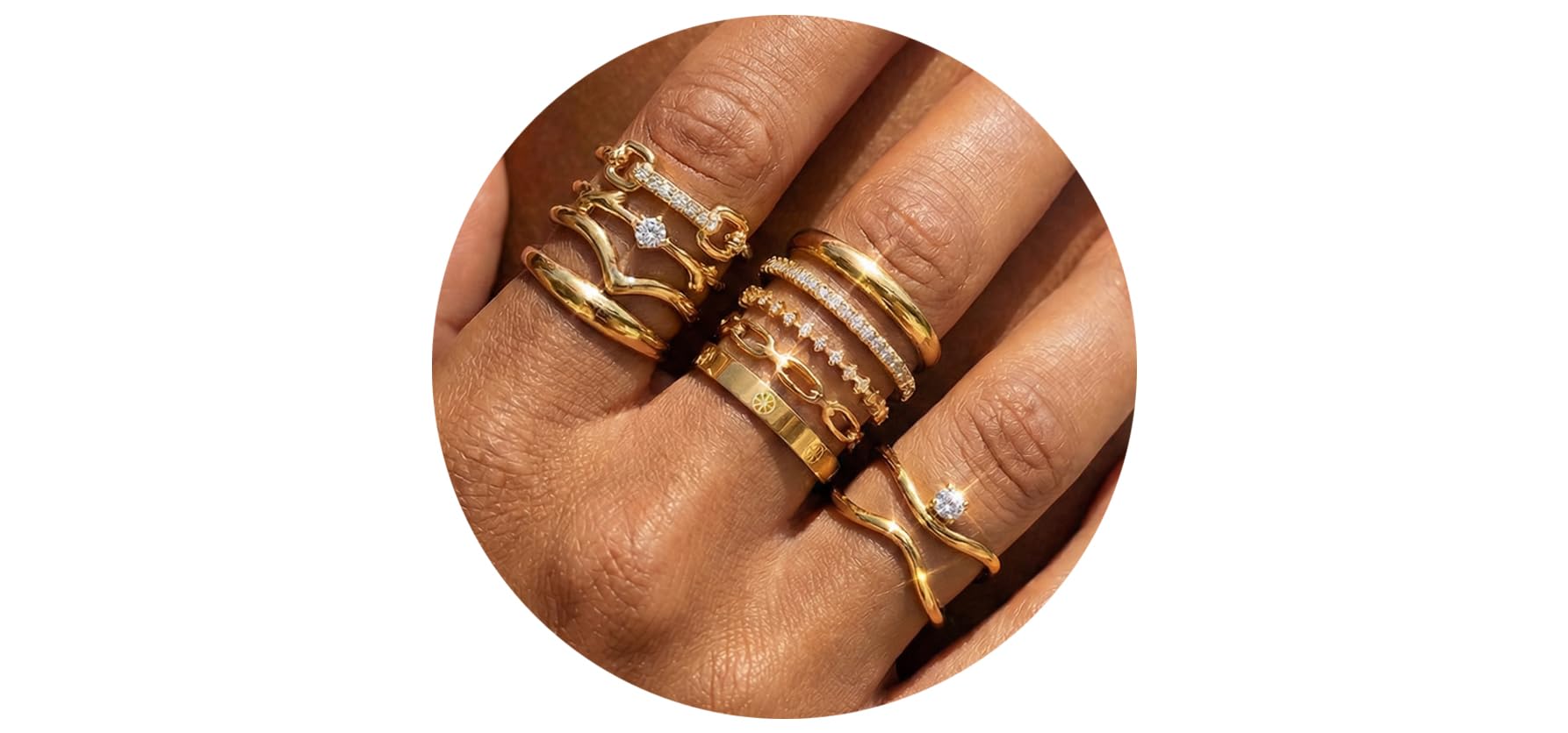 Stackable Gold Rings for Women Non Tarnish 14k Gold Plated Rings Cubic Zirconia Thin Thumb Stackable Ring Set Dainty Statement Engagement Rings for Women Size 5-10