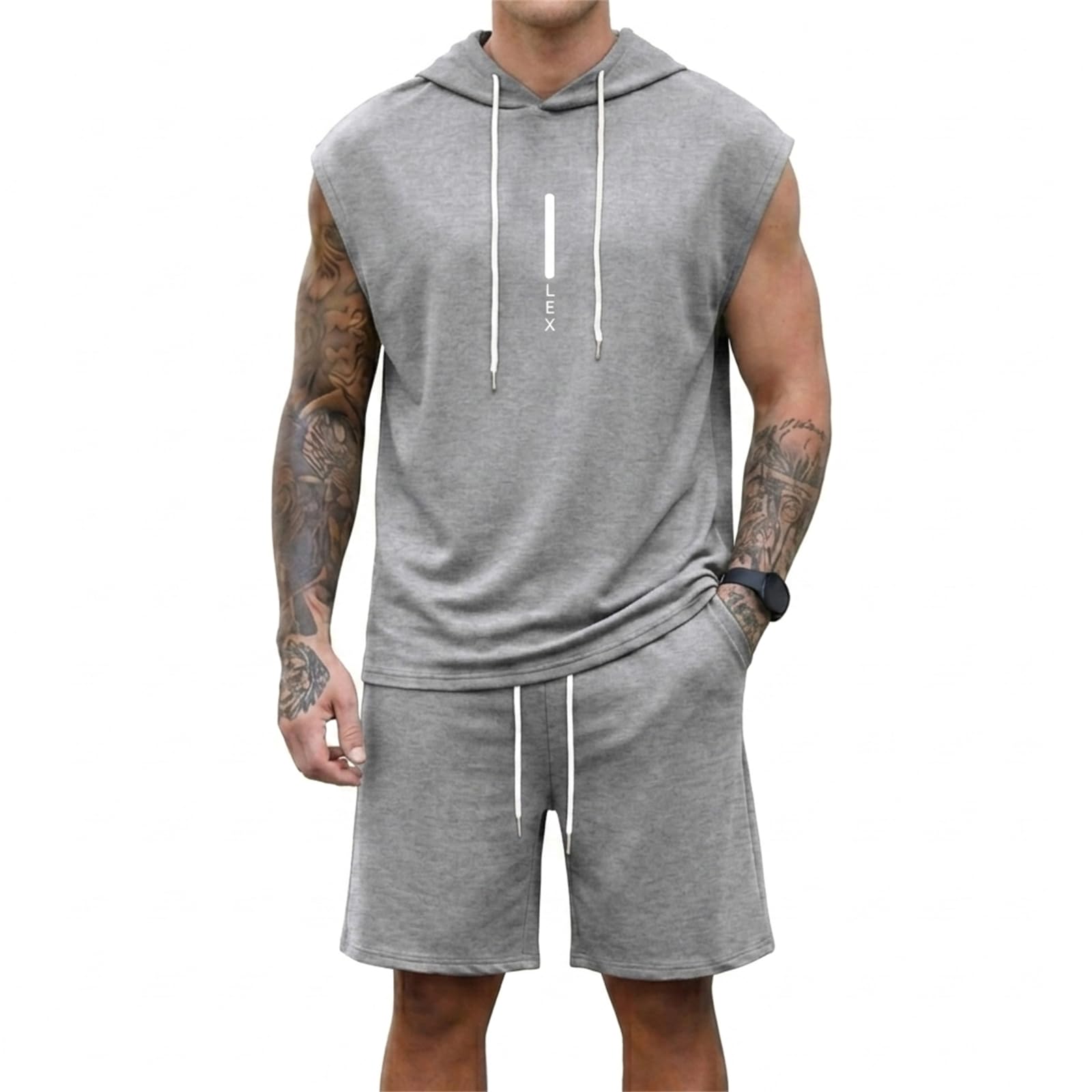 Lexiart Mens Short Sets Sleeveless Workout Hooded 2 Pieces Outfits