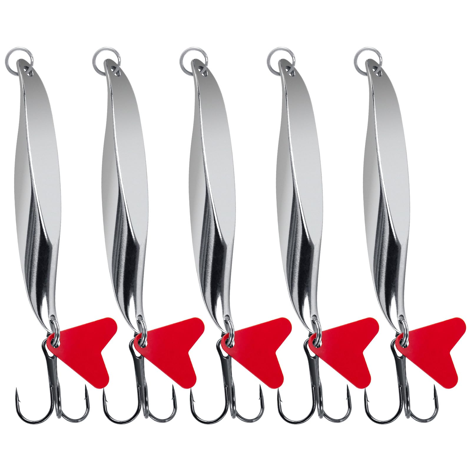 Dr.Fish 5pcs Sea Fishing Spinners Dexter Wedge Lures Metal Jigs Spoon Treble Hook Casting for Bass Cod Mackerel Silver