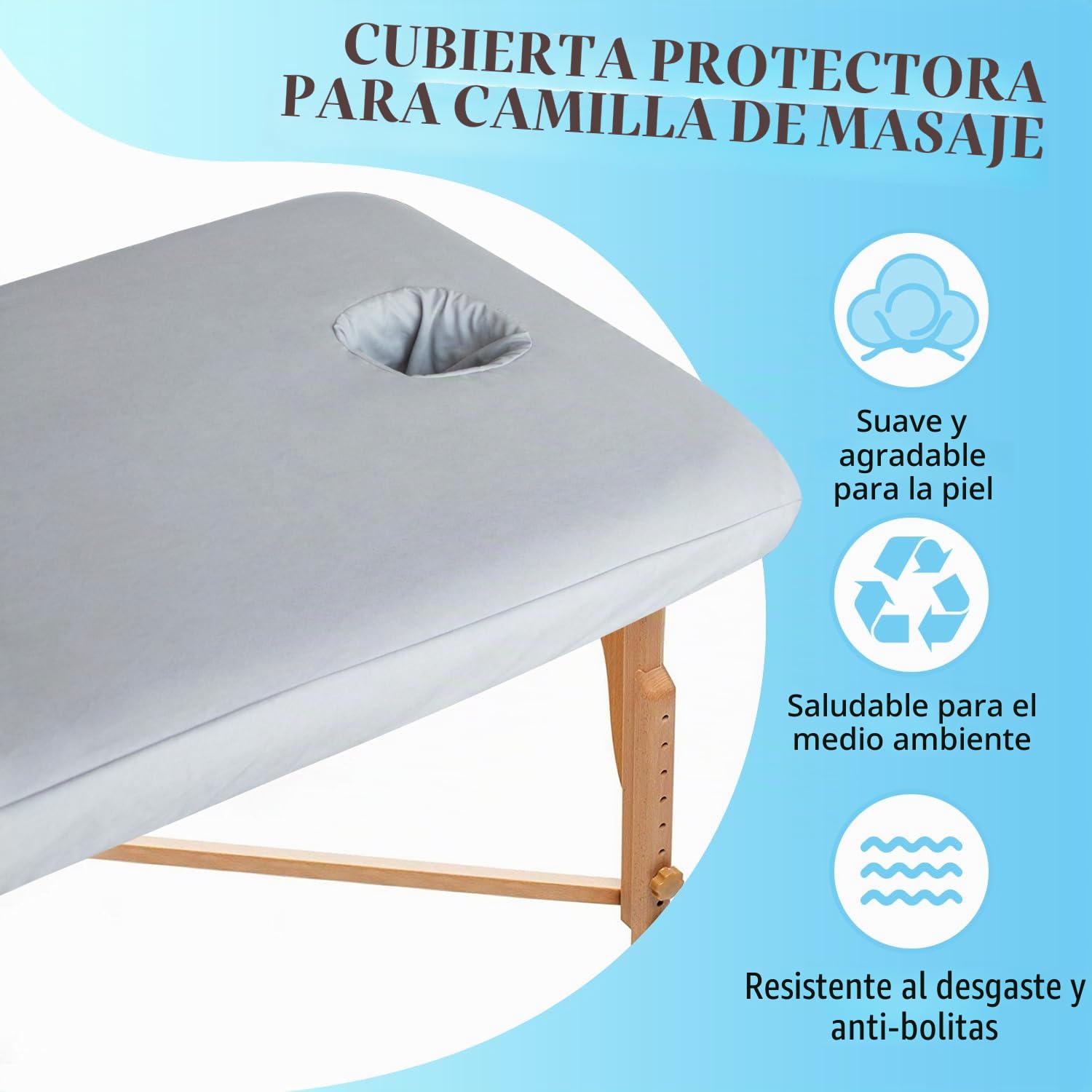 2 Fundas Elásticas para Camillas de Masaje, Resistentes al Aceite, con Orificio, Funda de Fibra de Lavado, Funda de Poliuretano Resistente al Aceite para Camilla de Masaje(Gris)
