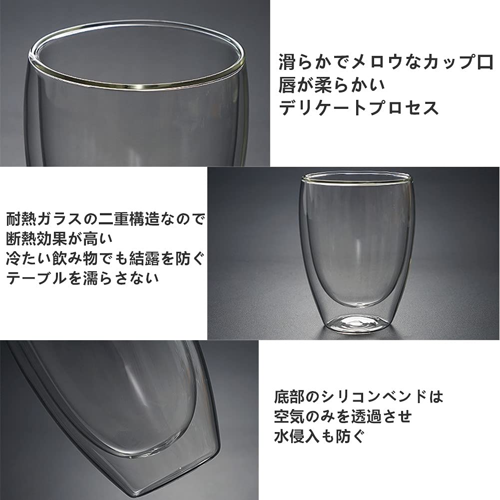 Amazon | ダブルウォール グラス 二重構造 耐熱 グラスカップ 蓋付き 2