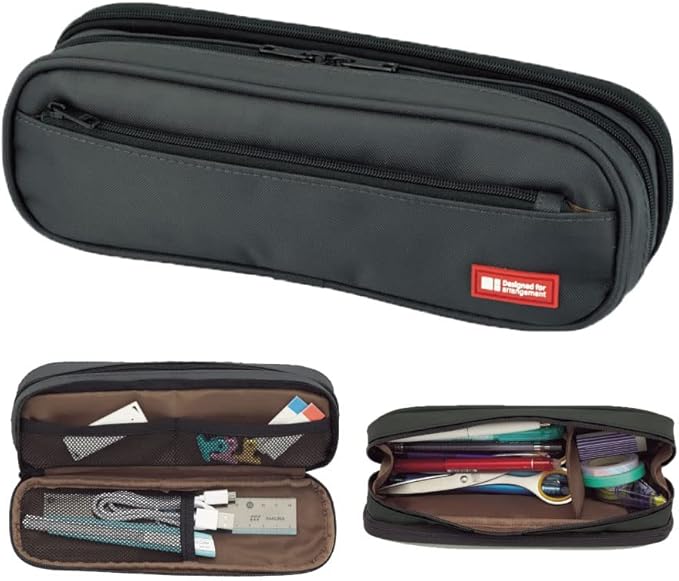 LIHIT LAB. Double Zipper Pen Case, 9.4 x 2.4 x 3 inches, Black (A755724) Amazon.ca Office