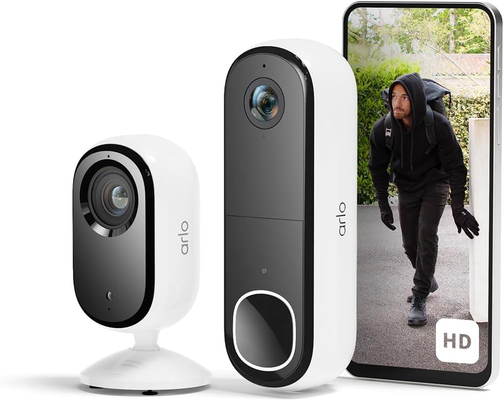 Arlo Arlo Wireless HD Video Doorbell & 2K Indoor Security Camera – Smart Home Protection for Family & Pets, Night Vision, Motion Dete