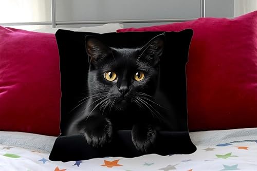 Miniatura 3 de IBILIU Fundas de almohada decorativas de lino y algodón con diseño de gato negro de 18 x 18 pulgadas, para sofá o dormitorio