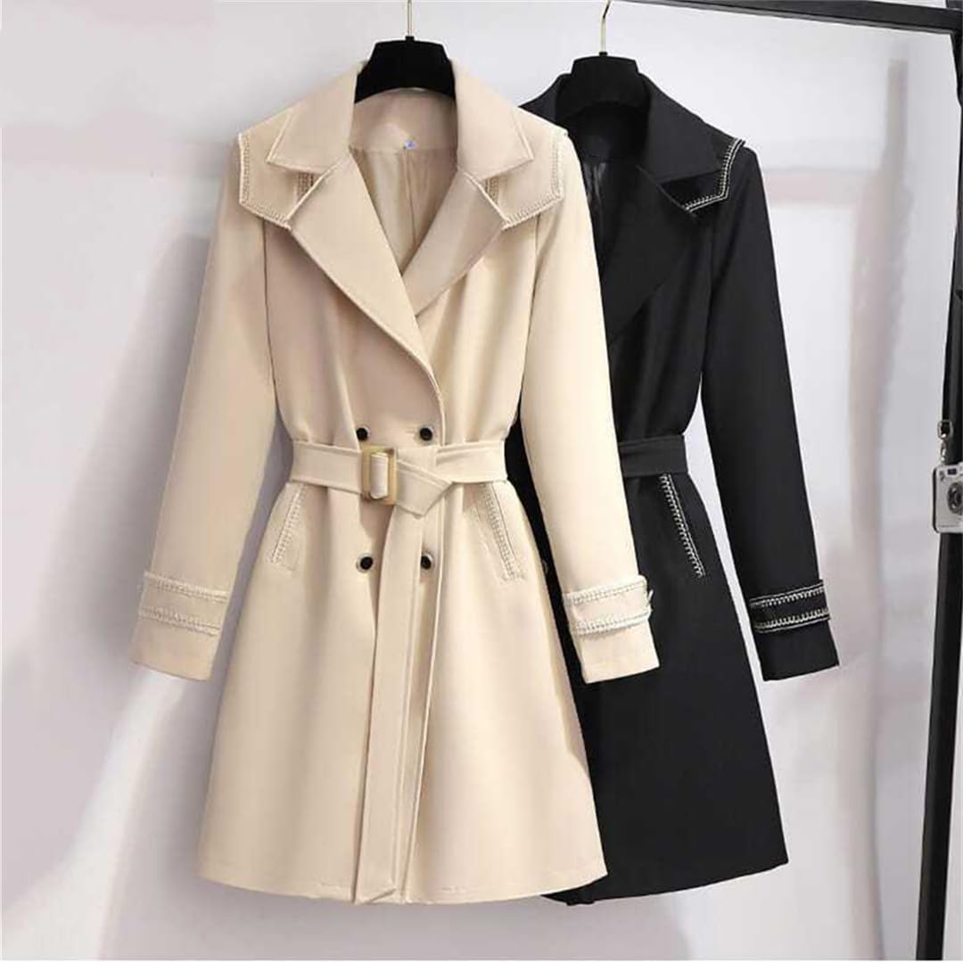 Trench da donna alla moda, doppiopetto, colletto a vento, capispalla slim