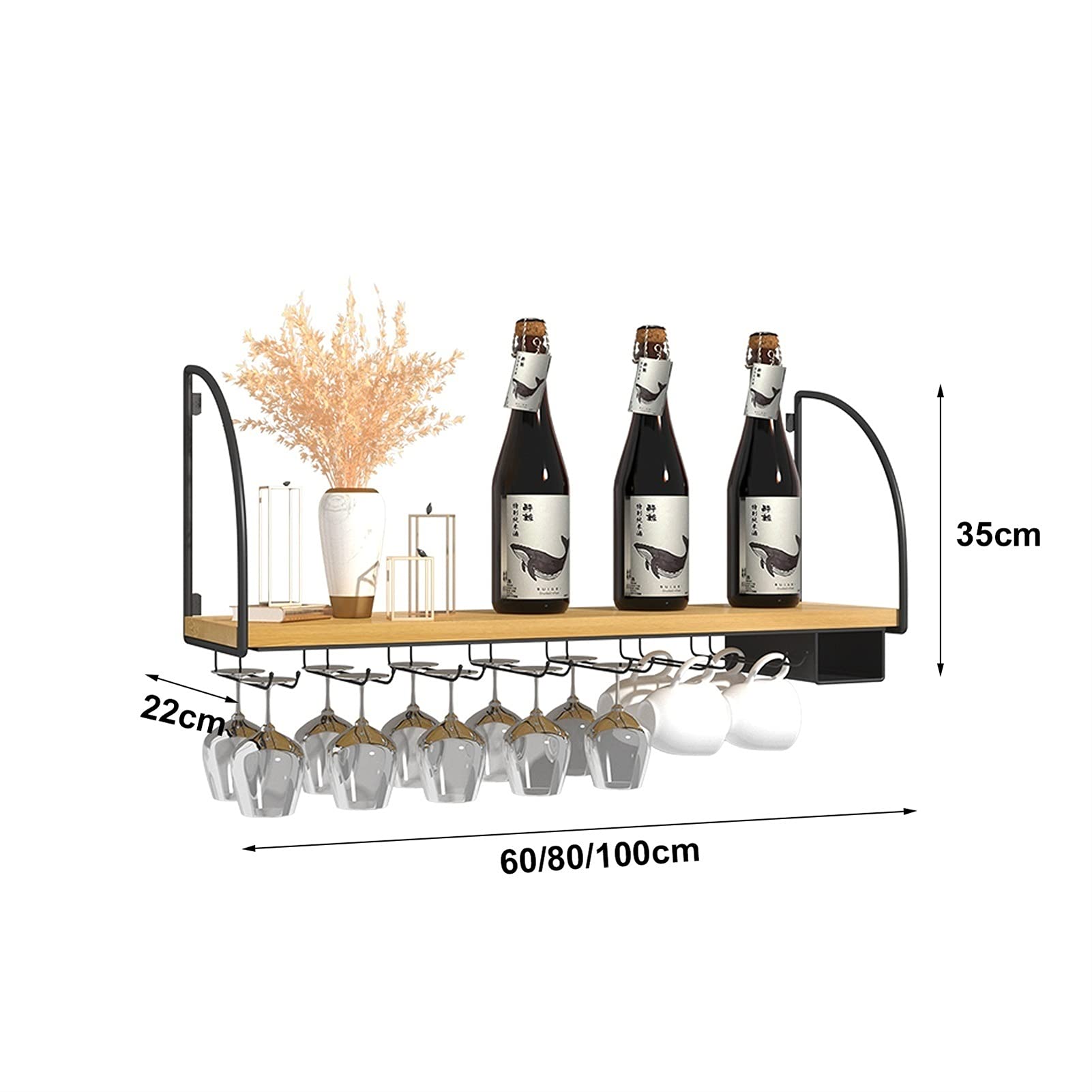 Deckenregal-Weinregale für Wandmontage aus Metall, Weinglas-Aufbewahrung, schwimmende Regale, Weinglasregal, für Präsentation, Rotwein, Weinglas, Bücher, Aufbewahrung und Dekoration (Größe: