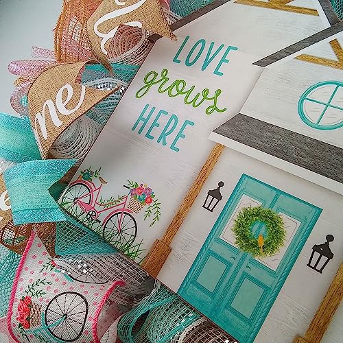 Floral-Spring-Wreath-Love-Grows-Here-Mothers-Day-Gift-Welcome-Summer-Front-Door-Decor-Everyday-Decoration-Pink-White-Jute-Blue Floral Spring Wreath Love Grows Here Mothers Day Gift Welcome Summer Front Door Decor Everyday Decoration Pink White Jute Blue