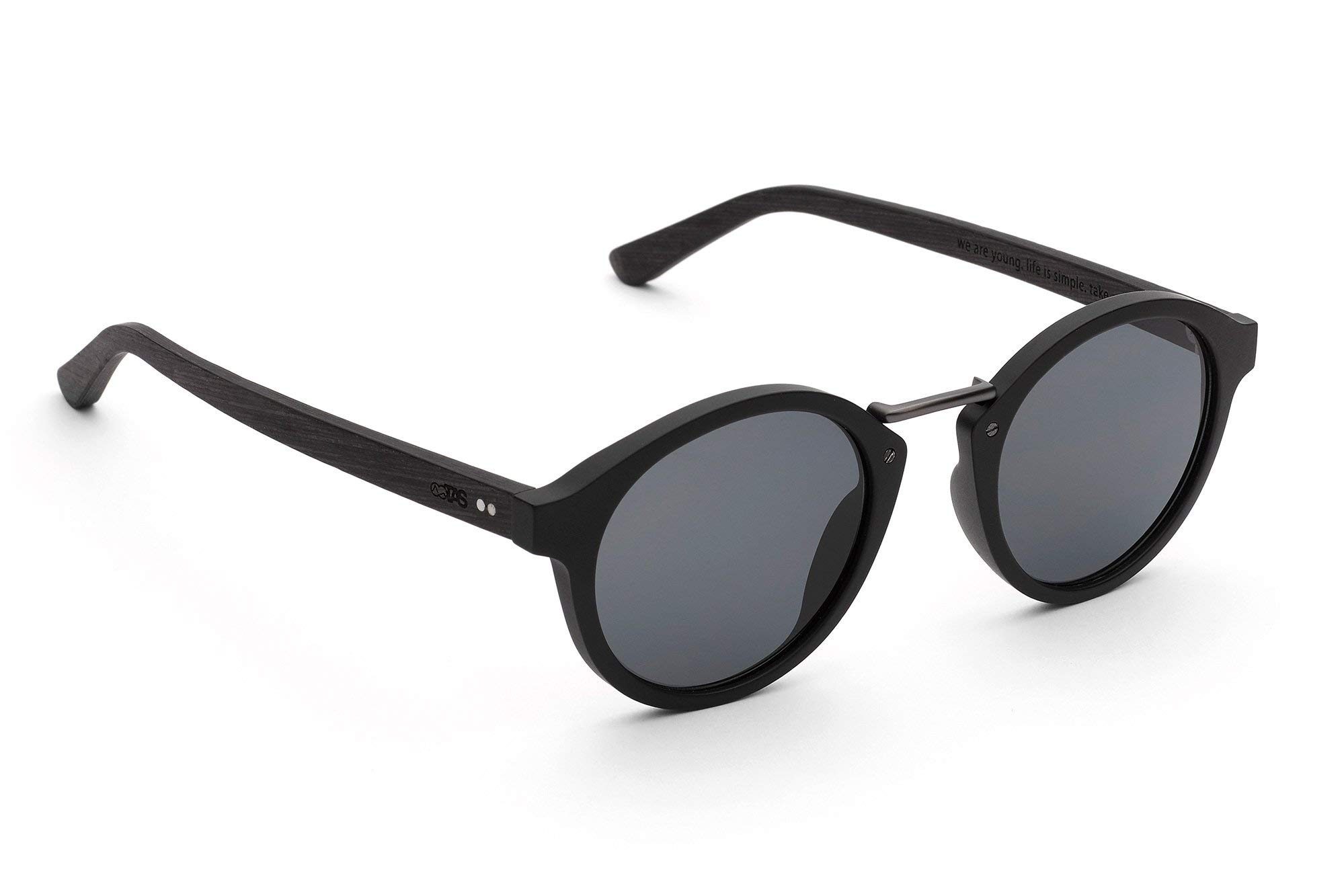TAKE A SHOT Sonnenbrille Damen Holz Schmal Runde Gläser, Metall-Steg, UV400 Schutz - Holz-Sonnenbrille Herren