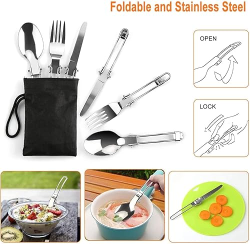 Miniatura 8 de Juego de ollas y sartenes LIXADA al aire libre utensilios de cocina para acampar al aire libre, juego de cocina con estufa, cuchara, tenedor,