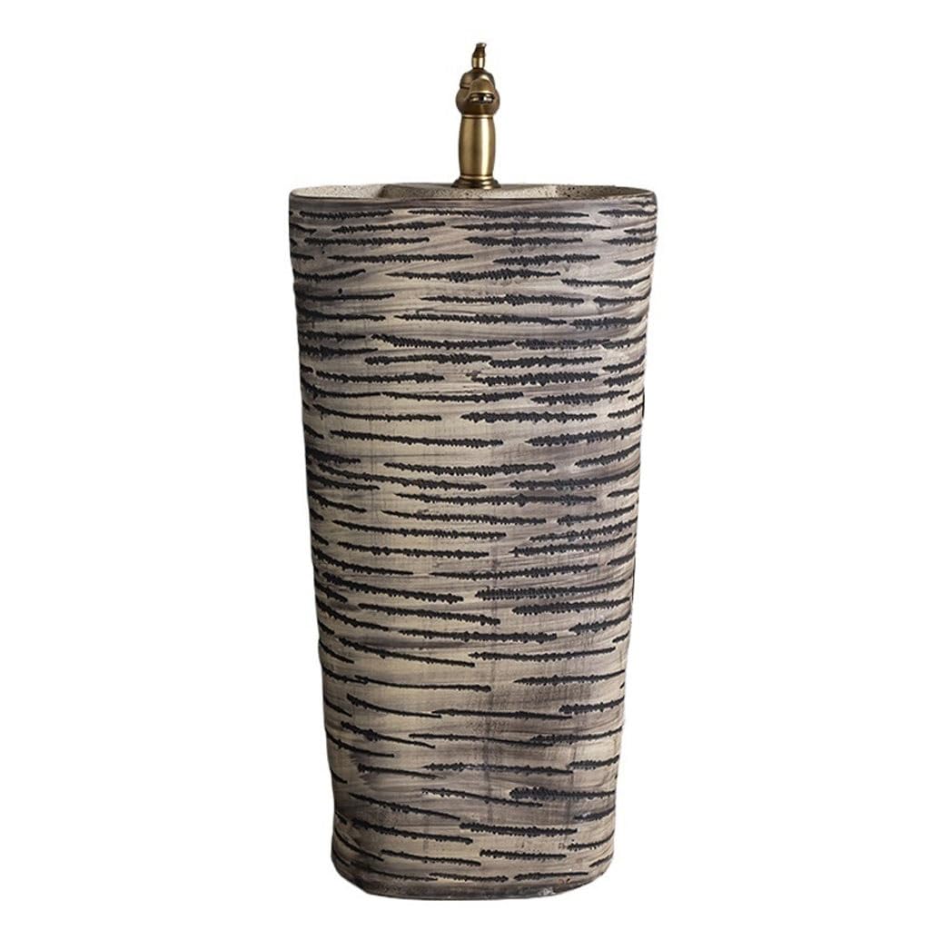 AYCDL Pedestal Sink Ceramic Integrated Pedestal Basin Household Floor-Standing Pedestal Wash Basin Courtyard Art Balcony Outdoor Pool Wash Basin Bathroom Pe