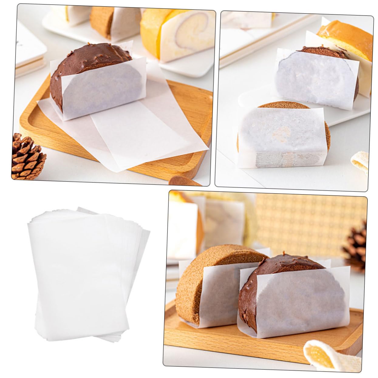 COLLBATH 100pcs Cake Roll Partition Paper Roll Wrapping Paper Oil-resistant Food Liners Protective Packaging Supply