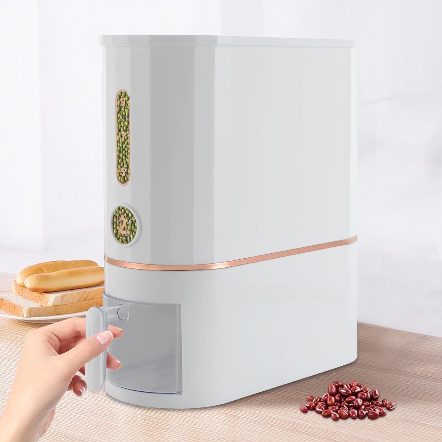 10KG Rice Dispenser & 22L Airtight Cereal Container with Lid, Grain Storage Bin for Kitchen Countertop, Dry Food Holder, Perfect for Organizing Pantry, W7.4*D15.8*H15.7in
