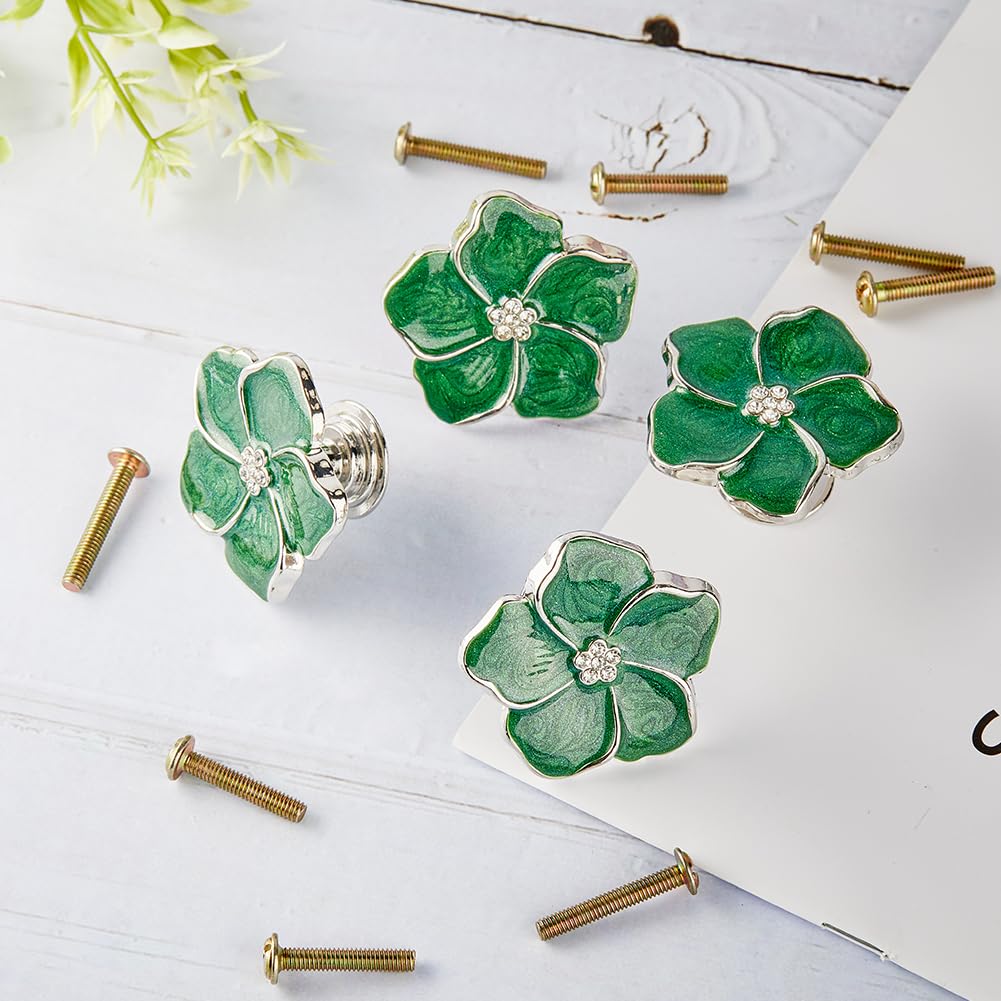 GORGECRAFT 4Pcs Flower Shape Drawer Knobs Floral Drawer Pulls Green Flower Drawer Pull Handle with Carbon Steel Screws Cabinet Dresser Door Pulls for Kitchen Furniture Cabinet Wardrobe Decorate Handle - Image 4