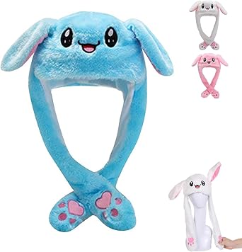 Bunny Hat, Ear Moving Jumping Funny Plush Cap for Cosplay Dress Up Party Holiday, Easter Rabbit Ear Flap Cap
